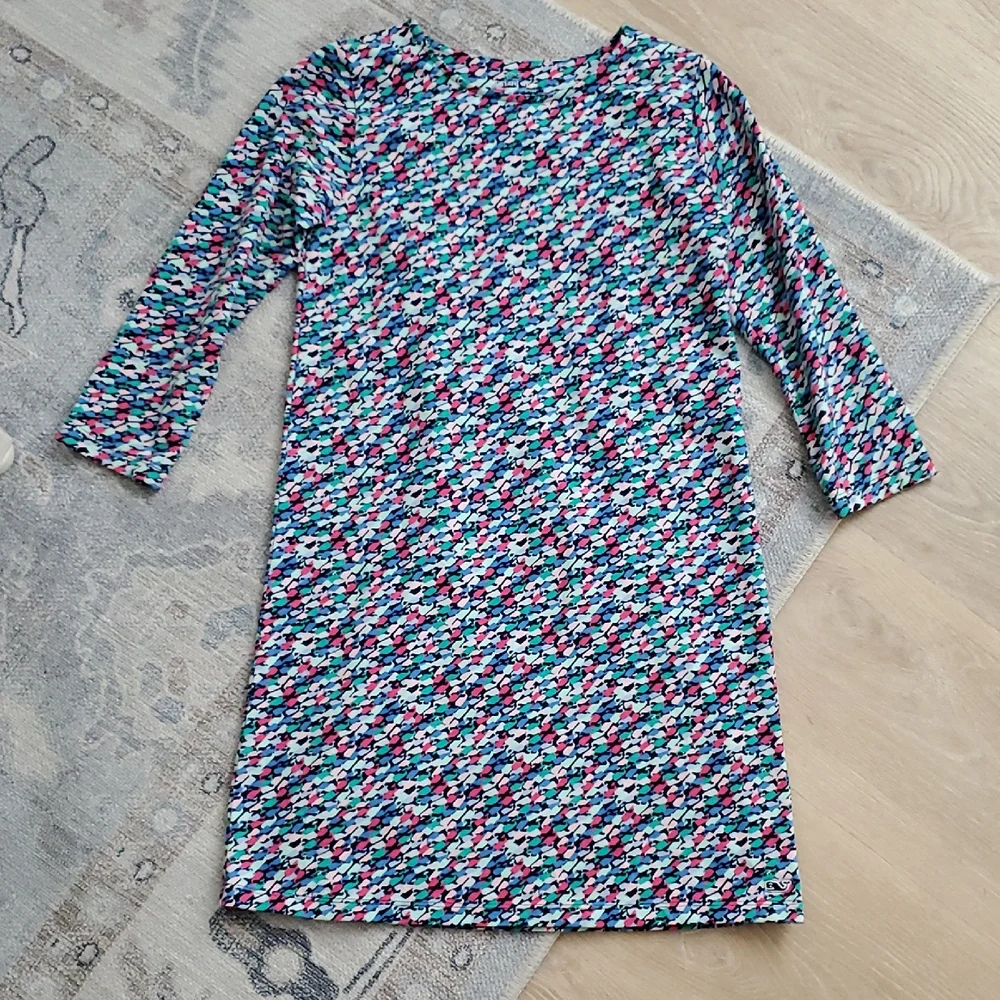 Vineyard Vines Girls Multicolor Whale Overprint 3/4 Sleeve Dress SzL (14)